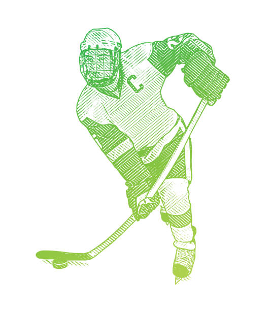 hokeista strzelający krążkiem - ice hockey hockey puck speed ice stock illustrations