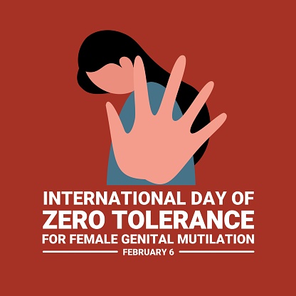 Vector illustration of a woman with an attitude of rejection, as a banner or poster, International Day of Zero Tolerance for Female Genital Mutilation.