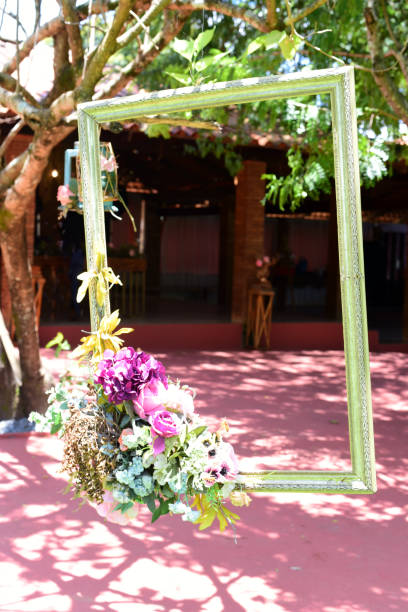 istock Decorative wreath, wooden reed support for flower arrangement 1366683673