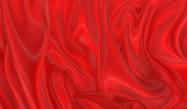 istock Beautiful flowing fabric of red wavy silk or satin. 3d rendering image. 1366684653