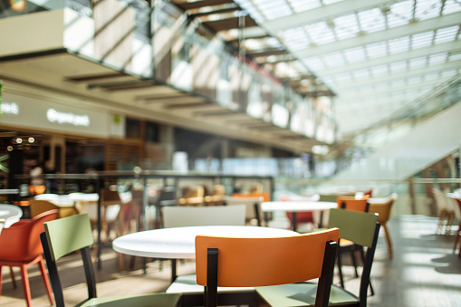 Empty food court in shopping mall