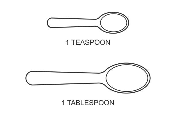 ilustrações, clipart, desenhos animados e ícones de colher de chá e colheres de sopa ícones de vista superior. talheres, utensílios de cozinha, ferramentas de medição de cozimento. ilustração de contorno vetorial - table spoon