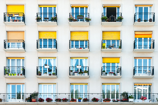 Old tenement facade around the '60s in Le Havre. France