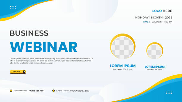 Business webinar website banner template with two circle frame and white blue background Business webinar website banner template with two circle frame and white blue background presentation speech borders stock illustrations