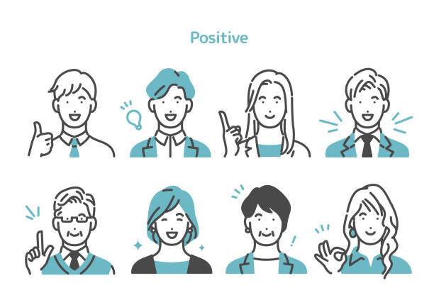 ilustraciones, imágenes clip art, dibujos animados e iconos de stock de conjunto de la parte superior del cuerpo para personas de negocios positivas - interface icons ilustraciones