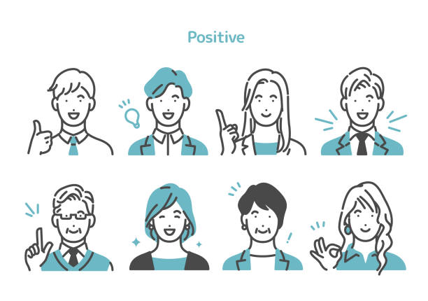 상체 세트 는 긍정적 인 비즈니스 사람들을 위한 - interface icons illustrations stock illustrations