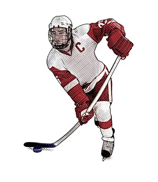 Vector illustration of Ice Hockey player shooting the puck