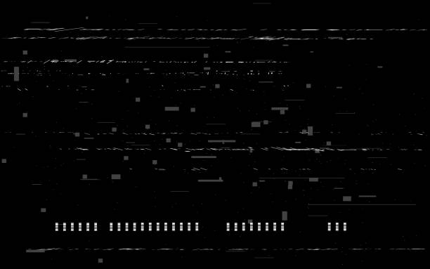 istock Glitch retro distortions. Old VHS effect with distorted white lines. Video playback or rewind. Random TV noise. No signal template. Vector illustration 1366693444