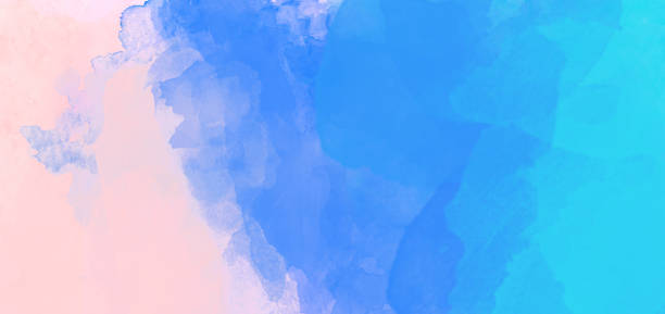 istock Watercolor painting background, Turquoise blue, Blue, Pink 1366693546