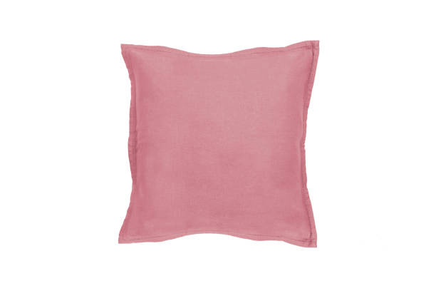 istock Decorative soft pillow, pink linen, isolated on white background 1366694373