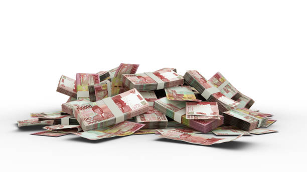 pila 3d di 100000 note di rupia indonesiana isolate su sfondo bianco - currency stack dollar heap foto e immagini stock
