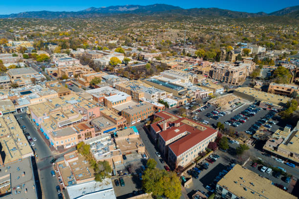 istock Santa Fe Downtown Aerial 1366700437