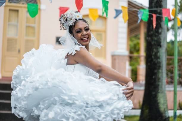 Portrait of the bride dancing quadrille Festa Junina, Cultura Brasileira, Tradição, Pernambuco, Brazil quadrille to stock pictures, royalty-free photos & images