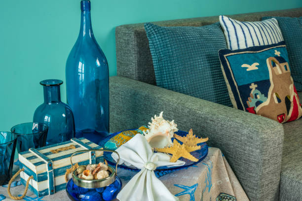 istock Marine style in the interior, table setting in a sea style 1366702197