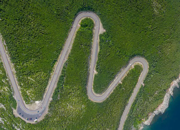 Photo of Cabot Trail winding road from MacKenzie Mountain in Cape Breton Island