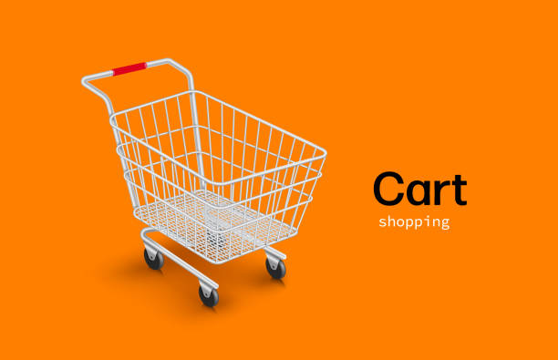 ilustrações, clipart, desenhos animados e ícones de carrinho de compras colocado em um fundo laranja - retail occupation flash