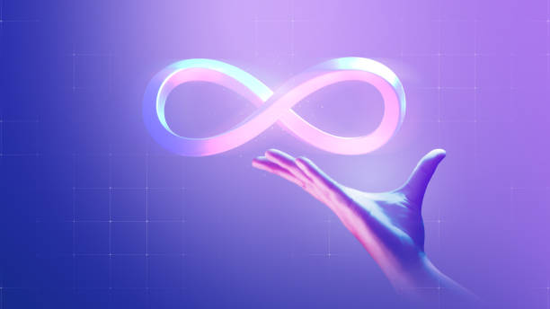 istock Hand holding endless infinity sign of virtual reality metaverse digital innovation vr game or internet future online simulation media cyber and world communication on connection technology background. 1366714231