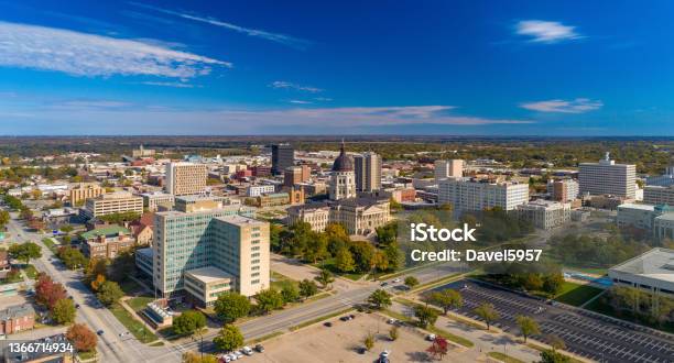 Topeka Aerial Skyline View With State Capitol Building Stock Photo - Download Image Now
