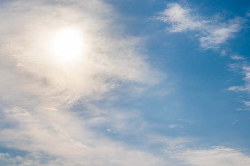 Beautiful blue sky with sunset clouds.