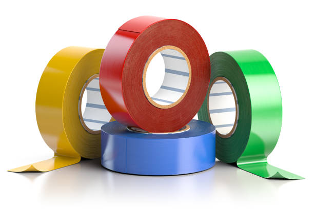 Insulation adhesive tape of different colors isolated on white. stock photo