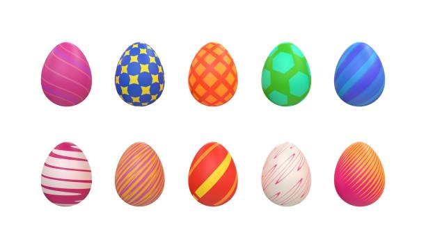 пасхальные яйца 10 цветов с различными узорами. - easter egg стоковые фото и изображения