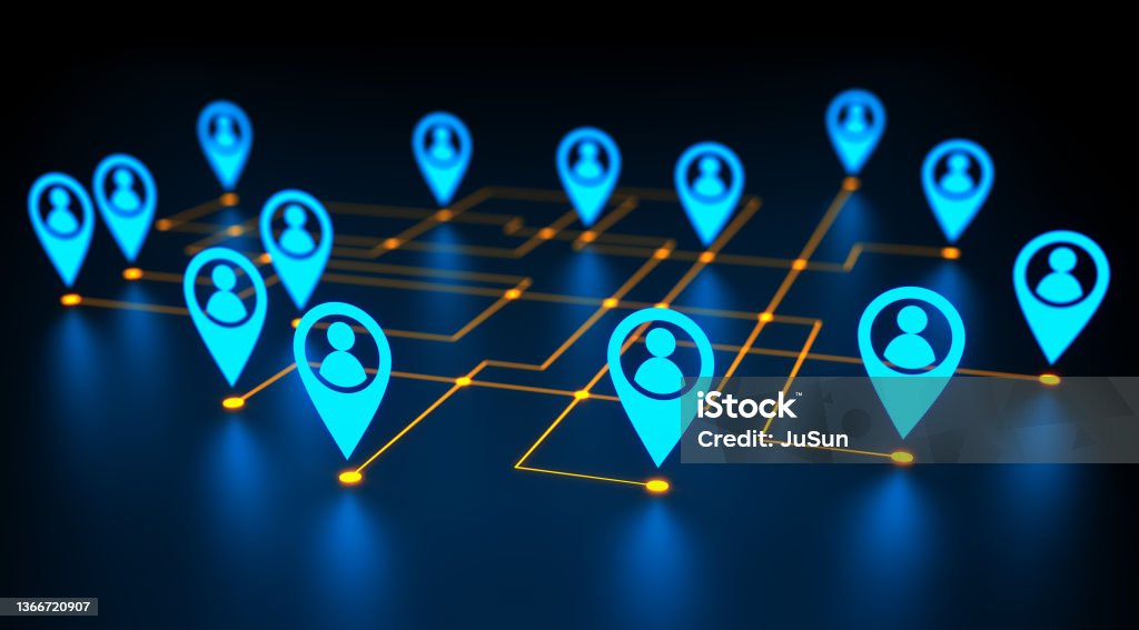 Futuristic digital background. Abstract connections technology and digital network. 3d illustration of the Big data and communications technology. Connection Stock Photo