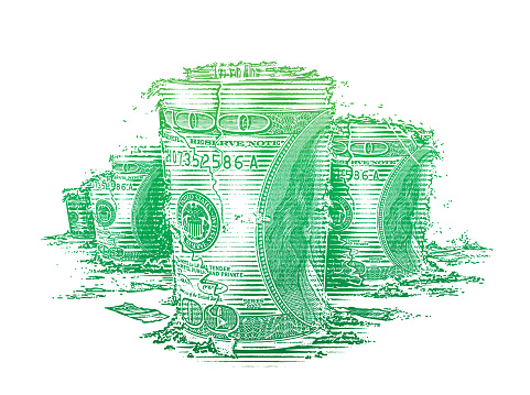 Vector illustration of Money roll deteriorating from inflation