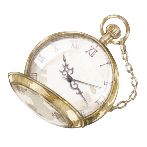 ilustrações, clipart, desenhos animados e ícones de ilustração de aquarela de relógio de bolso dourado vintage isolado no fundo branco. - pocket watch watch clock pocket