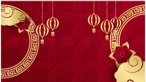 istock hanging lantern paper style red gold chinese design background 1366725924