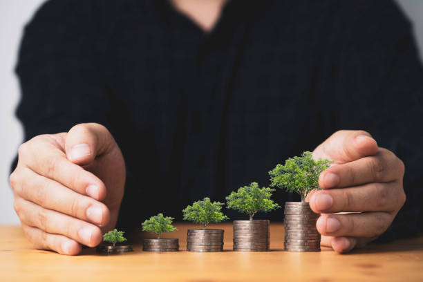 istock Hand protecting with increasing coins stacking and growing tree for growth money saving and business profit investment concept. 1366726415