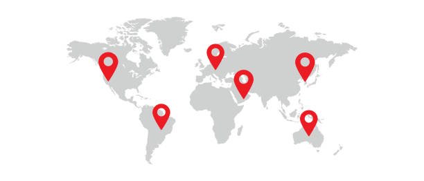 istock World map with map pointers vector icons set. Tourism and travel. The plane flies over the country 1366729766