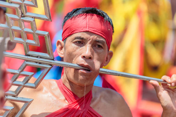 West Kalimantan, Indonesia - February 19, 2019: The Shaman of Singkawang. An Extra ordinary performance and ritual during Chap Go Meh celebration in Singkawang, West Kalimantan province. This celebration is highlighted with the parade of the ancient of Tatung.