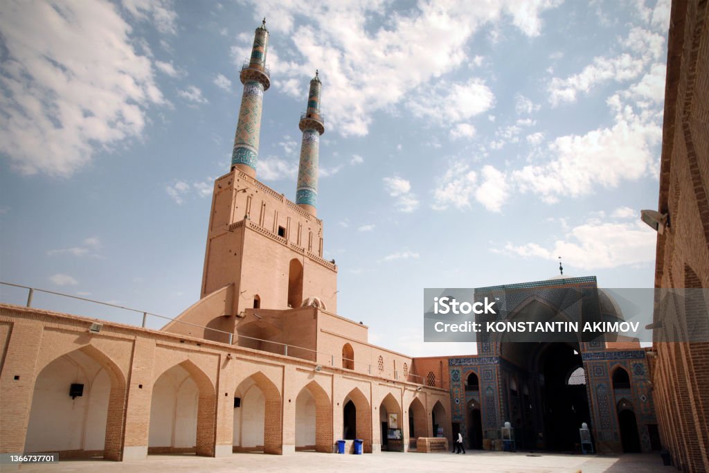 One of the most attractions of Iran or Yazd city is its Jame Mosque (Friday Mosque) - Yazd, Iran - UNESCO World Heritage Site Ancient Stock Photo