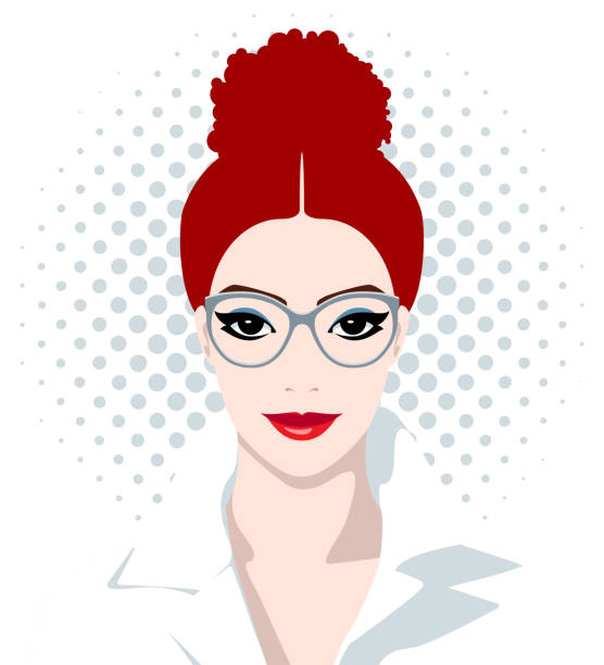 Redhead woman wearing white shirt Beautiful young smiling redhead woman wearing elegant white shirt against spotted background, colorful vector illustration business casual fashion stock illustrations