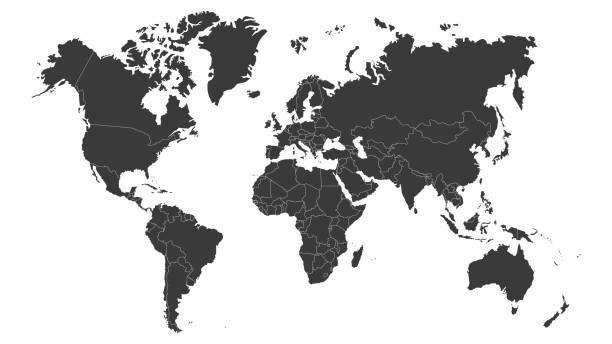 흰색 배경에 격리된 월드 맵 벡터 이미지입니다. - world map stock illustrations