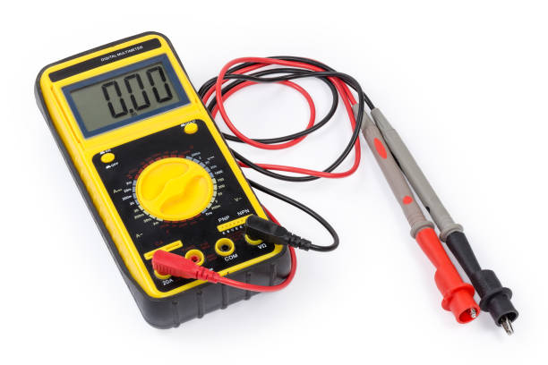 istock Modern universal digital multimeter with test leads on white background 1366741480