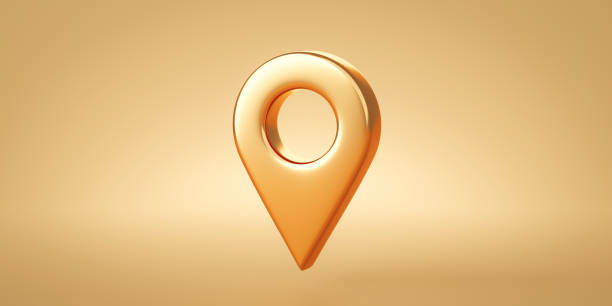 Gold location symbol navigator reminder pin navigation pointer marker icon or travel map gps mark sign and place point position button tag on golden 3d background with positioning landmark checkpoint. Gold location symbol navigator reminder pin navigation pointer marker icon or travel map gps mark sign and place point position button tag on golden 3d background with positioning landmark checkpoint. locator map stock pictures, royalty-free photos & images