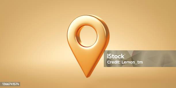 Gold Location Symbol Navigator Reminder Pin Navigation Pointer Marker Icon Or Travel Map Gps Mark Sign And Place Point Position Button Tag On Golden 3d Background With Positioning Landmark Checkpoint Stock Photo - Download Image Now