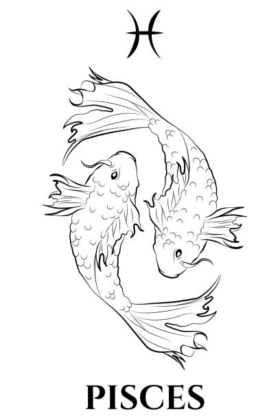 illustration of pisces sign black and white vector illustration of pisces sign pisces fish tattoo designs drawing stock illustrations
