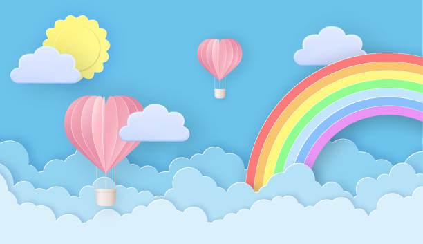 발렌타인의 날 인사말 카드 - hot air balloon 이미지 stock illustrations