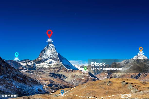 Matterhorn Peak Summit Trekking Pass To Hike On Swiss Alps With Amazing View In Zetmatt City In Switzerland Europe Stock Photo - Download Image Now