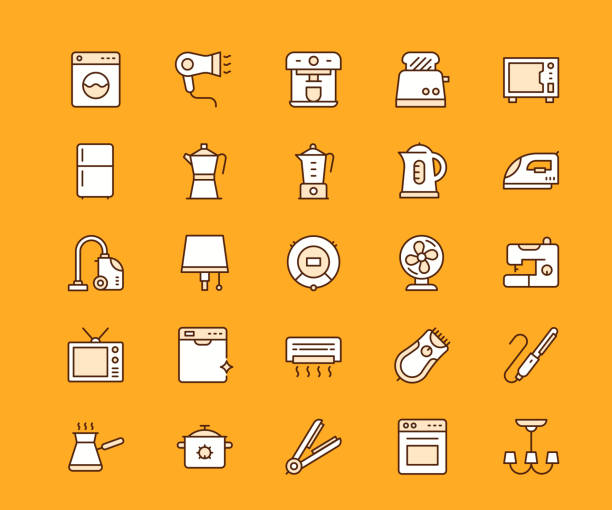 ilustrações de stock, clip art, desenhos animados e ícones de household appliances multi colored editable stroke line icons - torradeira ilustrações