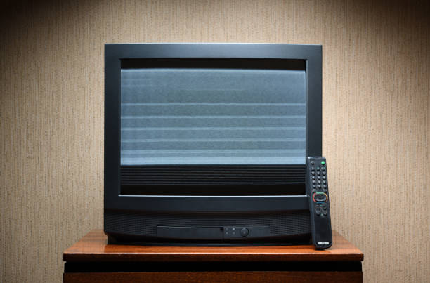 istock Old TV with clutter on screen, vintage design in 80s and 90s style. 1366746170