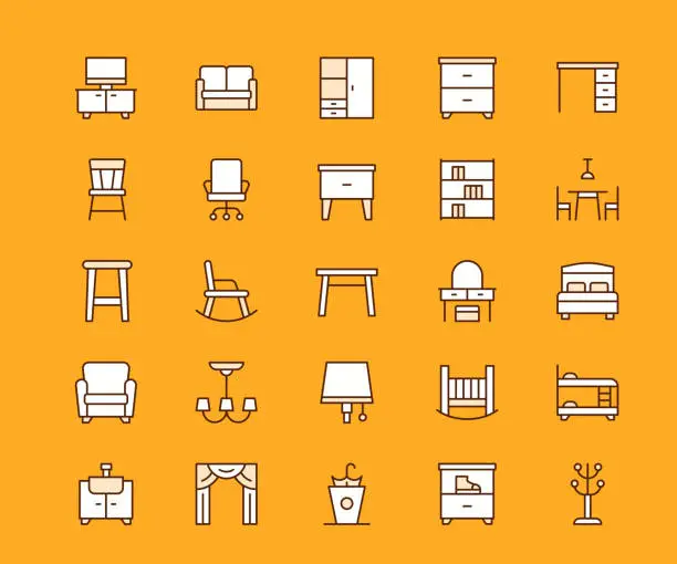 Vector illustration of Domestic Furnitures Multi Colored Editable Stroke Line Icons