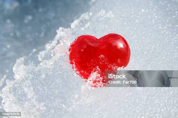Red Heart In Ice Closeup Background Texture Stock Photo - Download Image Now - Backgrounds, Banner - Sign, Blue
