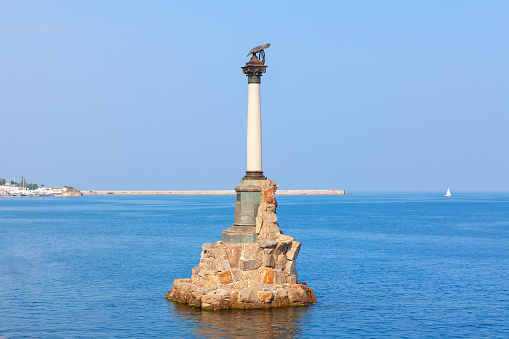 Monument in Black Sea in Sevastopol Crimea . Monument to the Sunken Ships