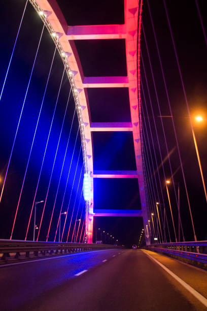 Night Crimean bridge, Crimean peninsula. stock photo