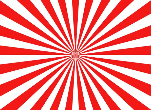Vector illustration of Japan flag. Sun japanese pattern. Red-white sunrise background. Asian kamikaze texture. Tokyo sunlight. National japanese background. Sunburst pattern. Vector