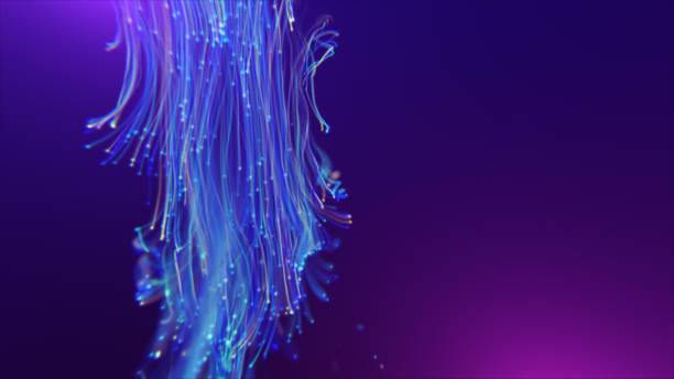 istock 3d illustration of abstract shiny blue design elements on purple background. 1366752318