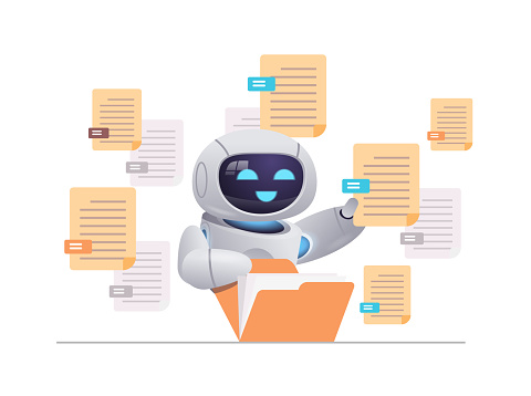 Robot Sorting Documents Robotic Character Organizing Folder File ...